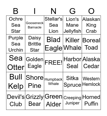 Nature of Alaska Bingo Card