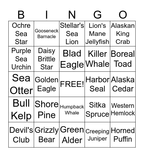 Nature of Alaska Bingo Card