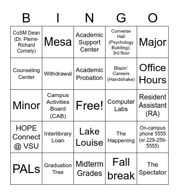 VSU Bingo Card