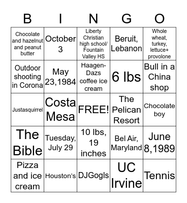 Steven and Sabrina Bingo!  Bingo Card