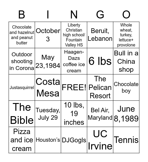 Steven and Sabrina Bingo!  Bingo Card