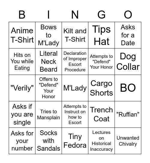 Renfaire Neckbeard Bingo Card