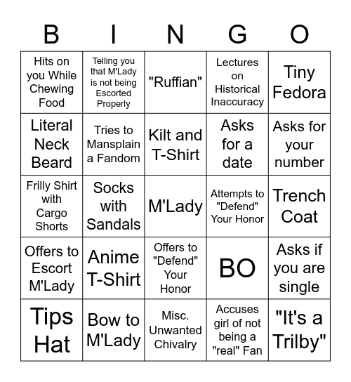 Ren Faire Neckbeard Edition Bingo Card