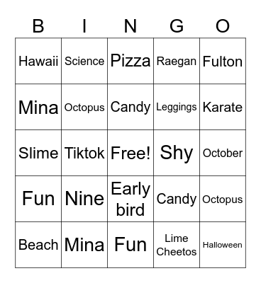 Cailyn's Cloud 9 Birthday Bingo Card