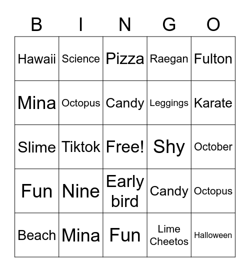 Cailyn's Cloud 9 Birthday Bingo Card