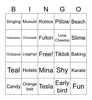 Cailyn's Cloud 9 BINGO Card
