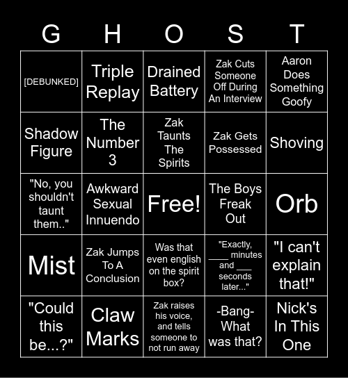 GHOST ADVENTURES Bingo Card