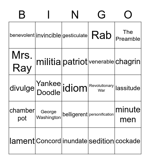 Review of Johnny Tremain Bingo Card