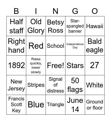 American Flag Bingo Card