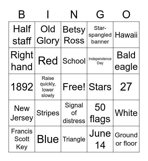 American Flag Bingo Card