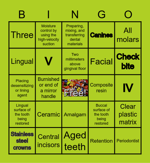 Matrix Systems for Restorative Dentistry Bingo Card