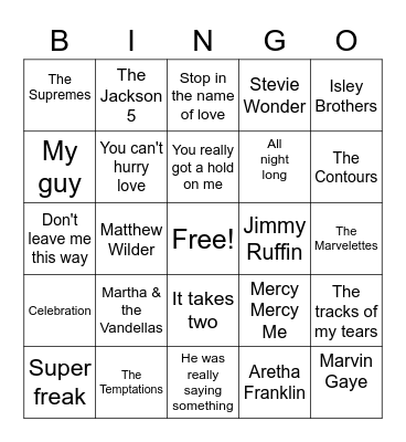 Motown Songs Bingo Card