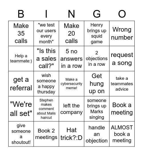 POWER HOUR BINGO Card