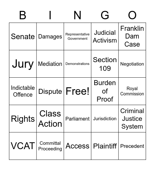 Legal Studies Bingo Card