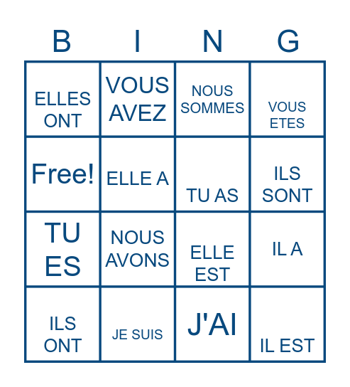 ETRE AND AVOIR BINGO Card