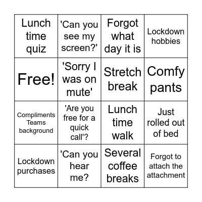 Bingo (WFH Edition) Bingo Card
