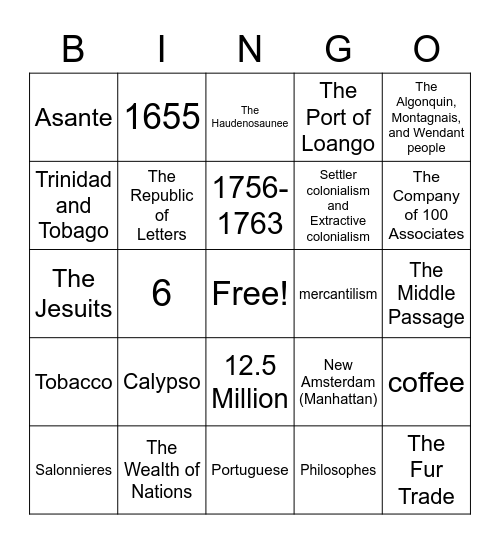 History! Bingo Card
