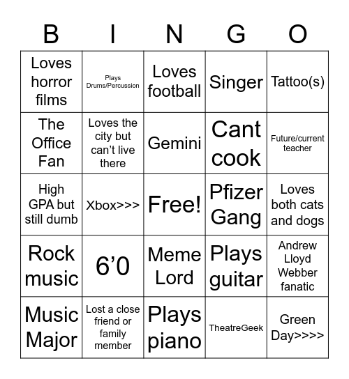 Josh Bingo Card