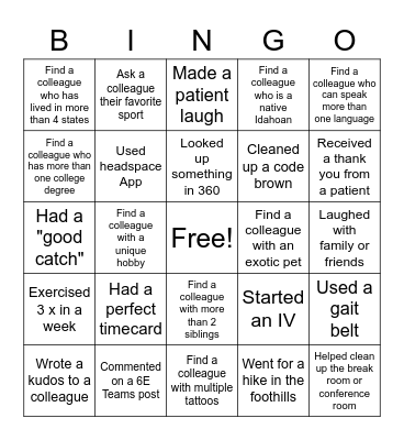 6E Bingo Card