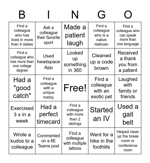 6E Bingo Card