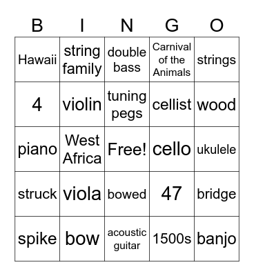 String Instrument Family Bingo Card