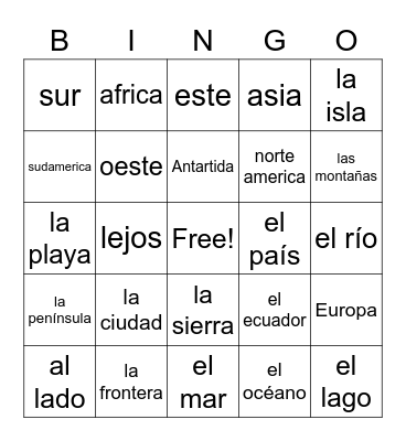 La geografia Bingo Card