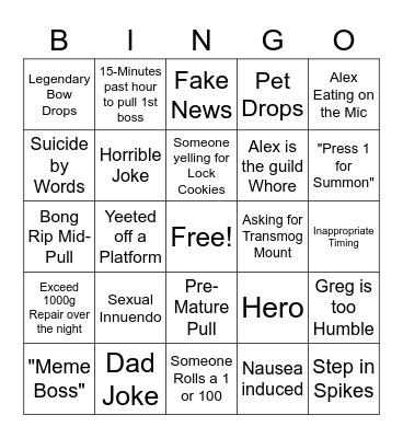 Regular People Raid Bingo Card