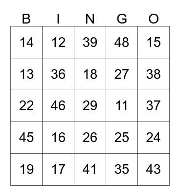 5 in a row- 10 facts to 20 facts Bingo Card