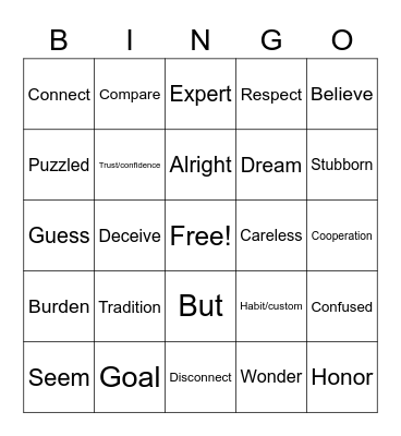 Chapter 4 Bingo Card