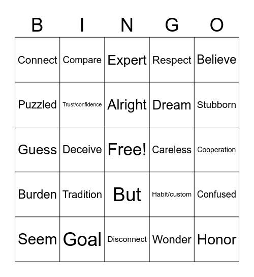 Chapter 4 Bingo Card