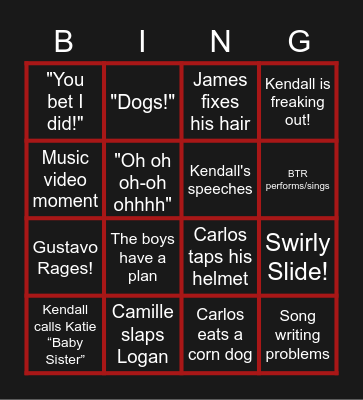 Big Time Rush Bingo Card
