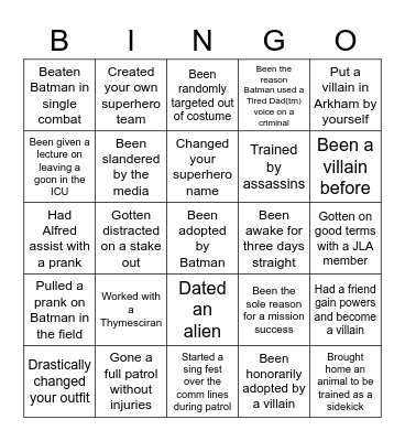 Batfamily Bingo Card