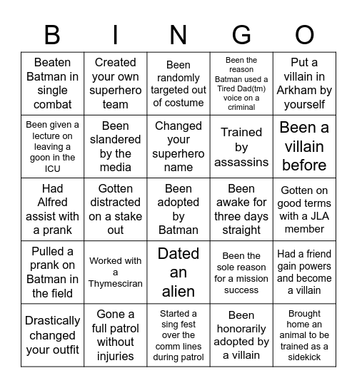 Batfamily Bingo Card