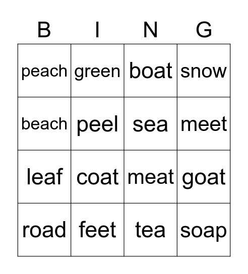 Phonics 5 Bingo Card