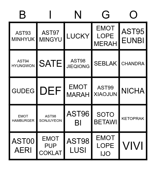 AST98SONJUYEON Bingo Card