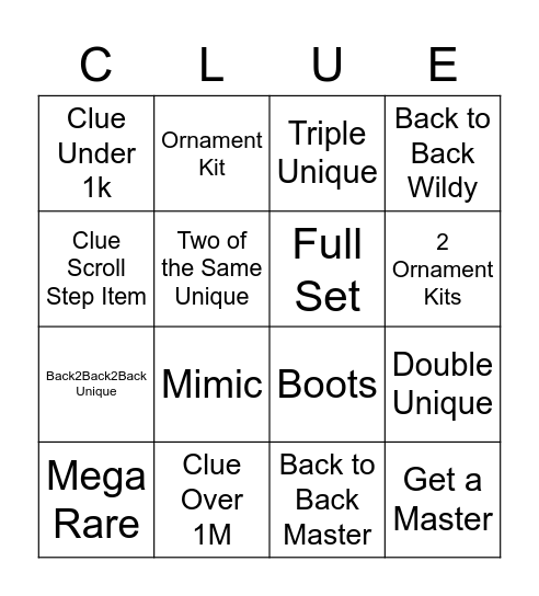 Clueapalooza Bingo Card
