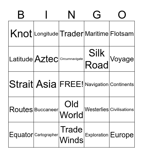 Early Explorers Bingo Card