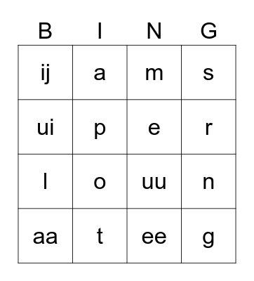 De letters Bingo Card