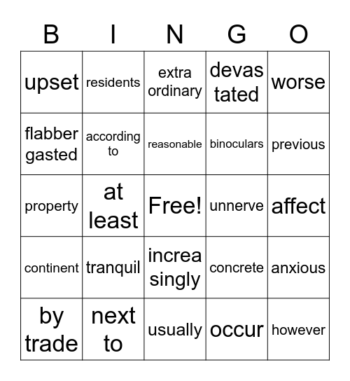 vocabulary vmbo3-4 Bingo Card