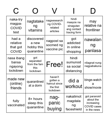 COVID-19 BINGO Card