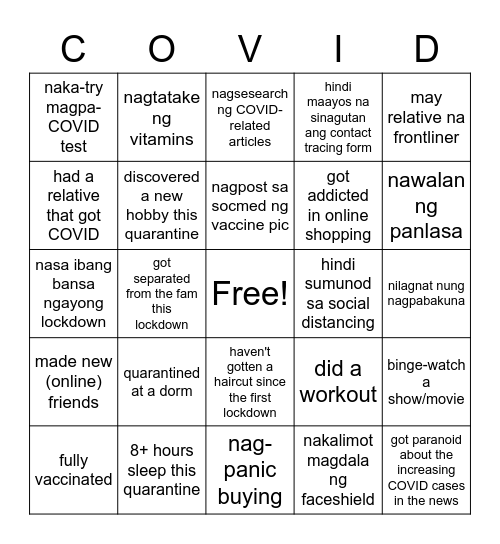 COVID-19 BINGO Card