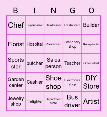 Jobs and places of work Bingo Card