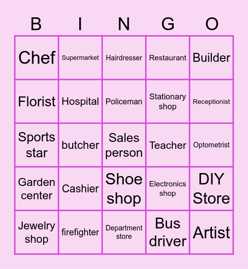 Jobs and places of work Bingo Card