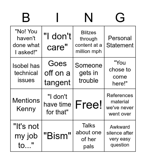 Busy Izzy Bingo!!! :D Bingo Card