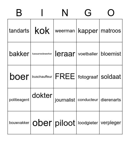 beroepen bingo Card