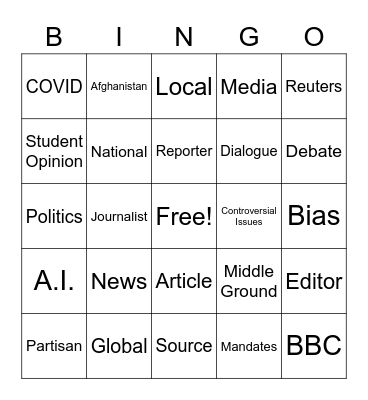 Current Events Bingo Card