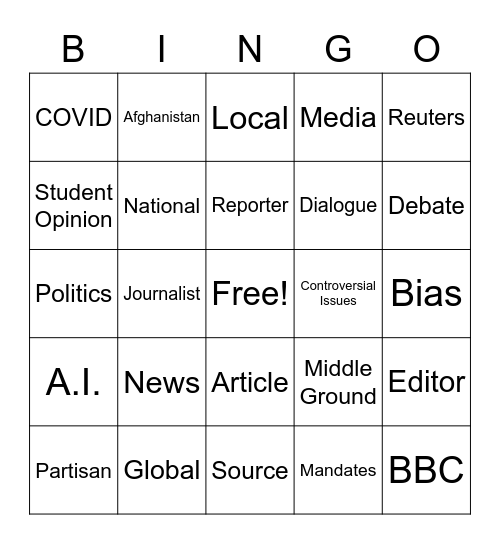 Current Events Bingo Card