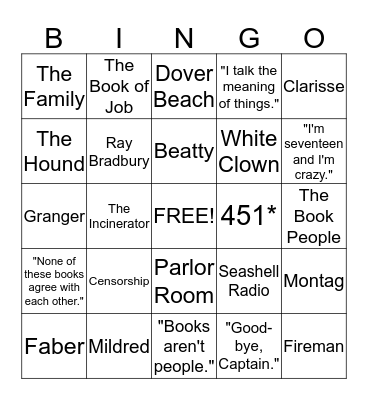 Fahrenheit 451 Bingo Card