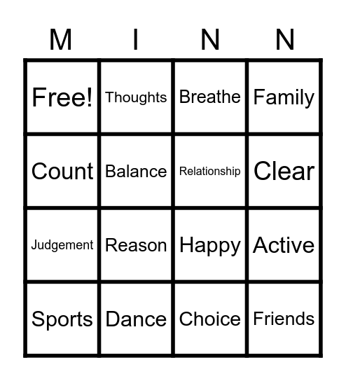 Coping Styles Bingo Card