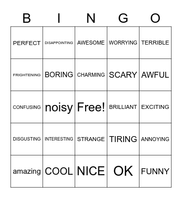ADJECTIVES Bingo Card